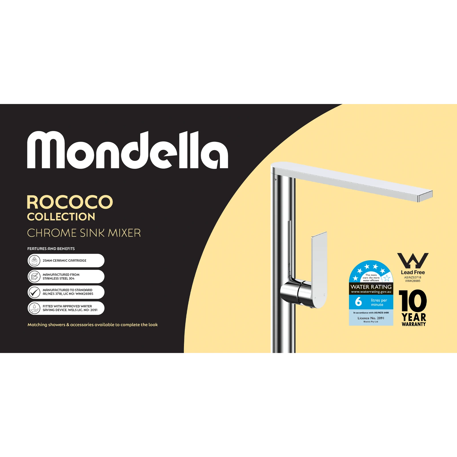 Mondella Chrome Rococo Sink Mixer Single Lever 5 Star WELS 6L/min