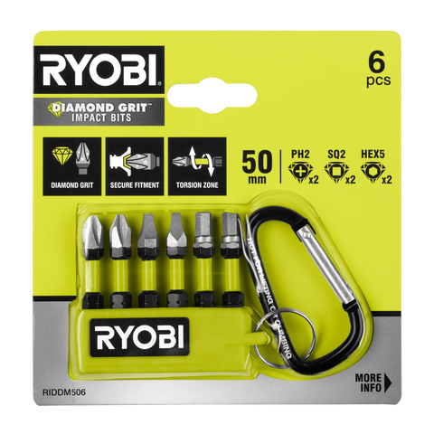 Ryobi 50mm Mixed Diamond Grit Impact Driving Bit Set - 6 Piece