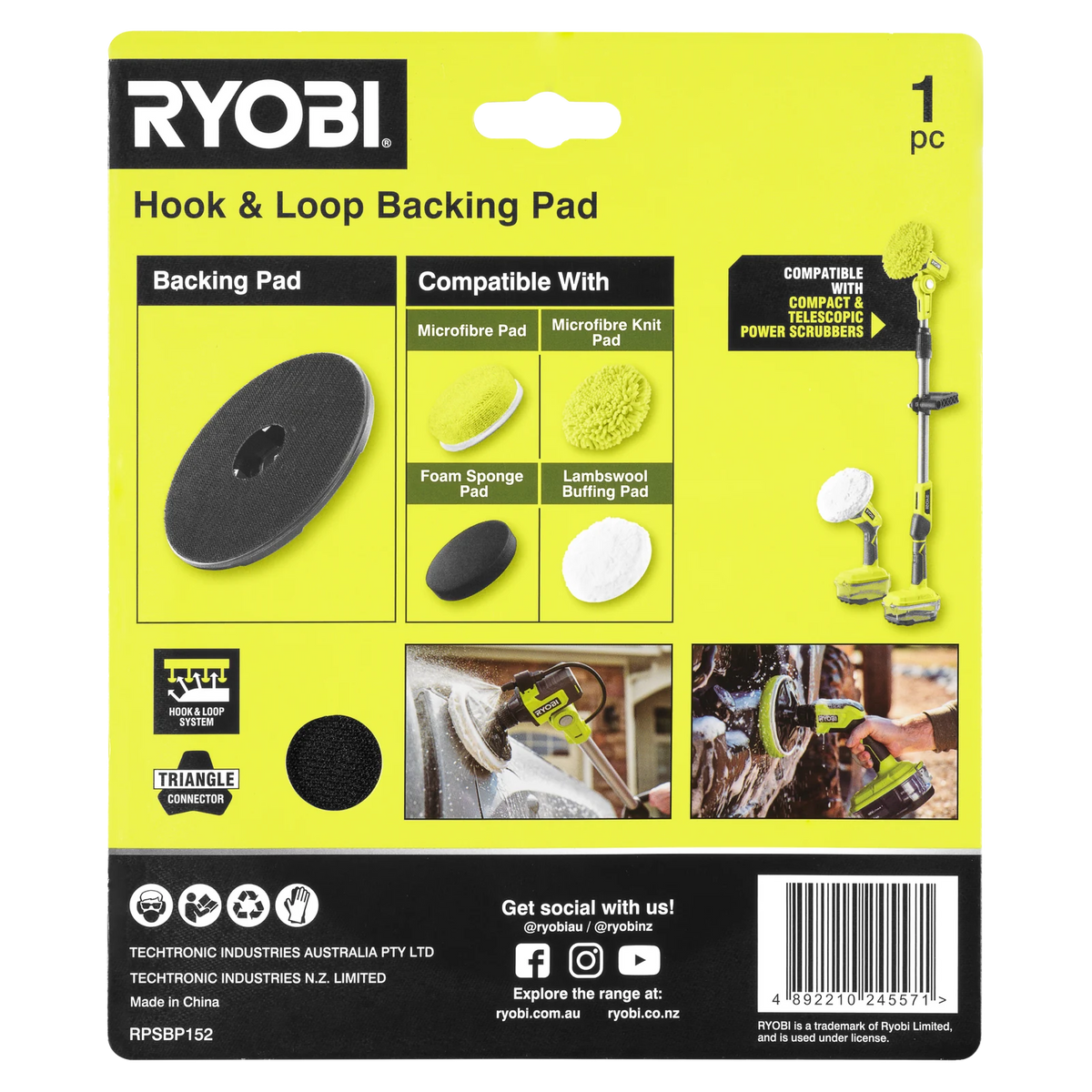 Ryobi Power Scrubber Backing Pad 152mm Hook and Loop Triangle Connector
