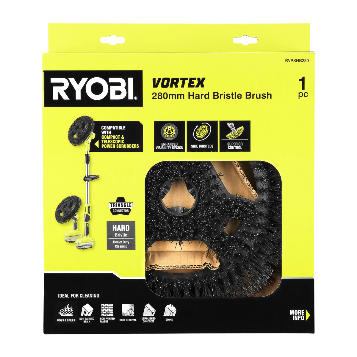 Ryobi Hard Bristle Power Scrubber Brush 280mm Outdoor Cleaning Brush