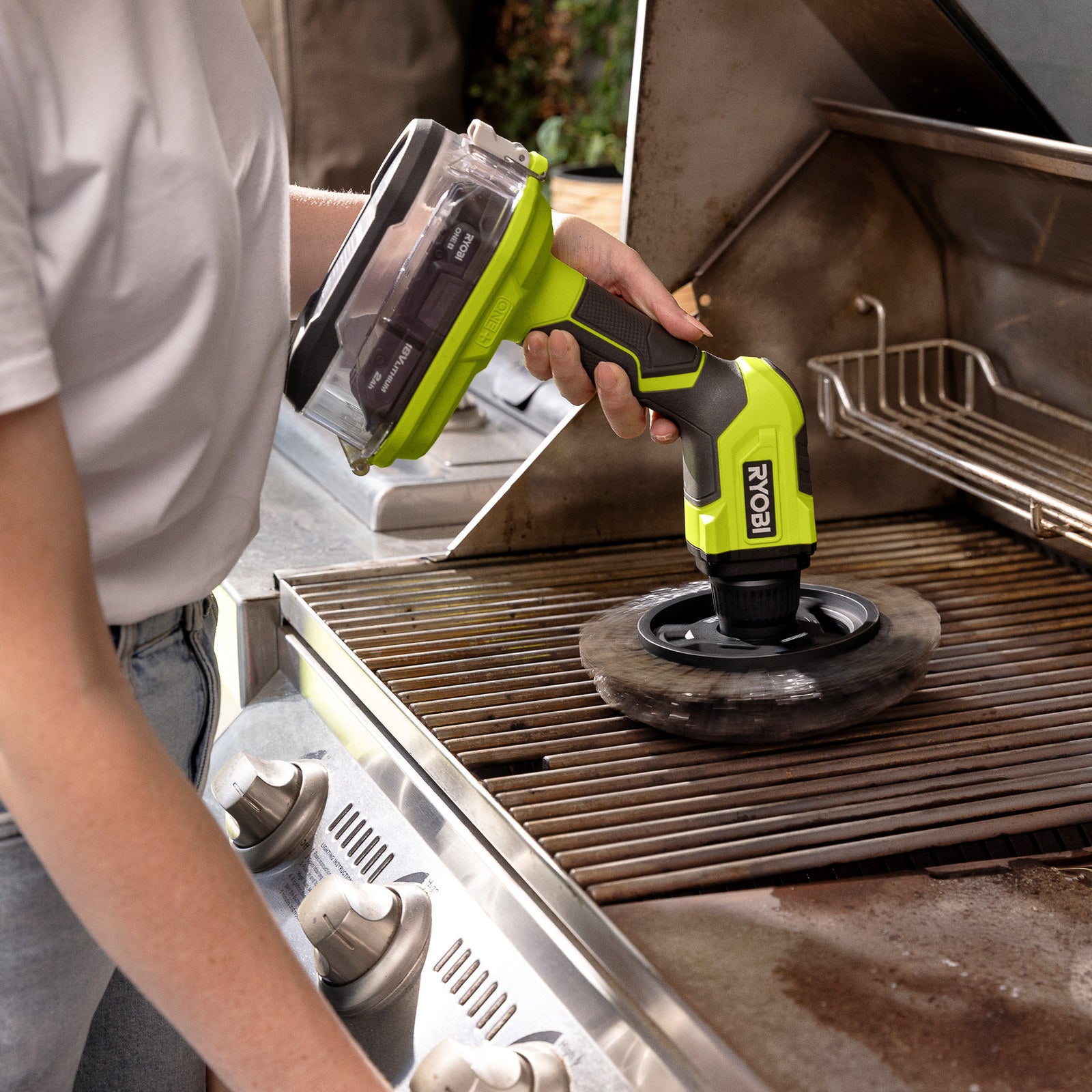 Ryobi Hard Bristle Power Scrubber Brush 178mm Outdoor Cleaning Brush