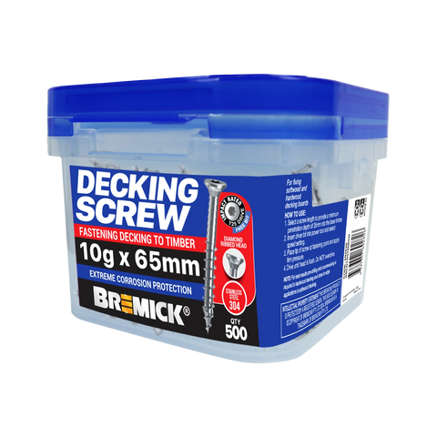 Bremick 10g x 65mm 304 Stainless Steel Spiral Rib T25 Decking Screw 500 Pack