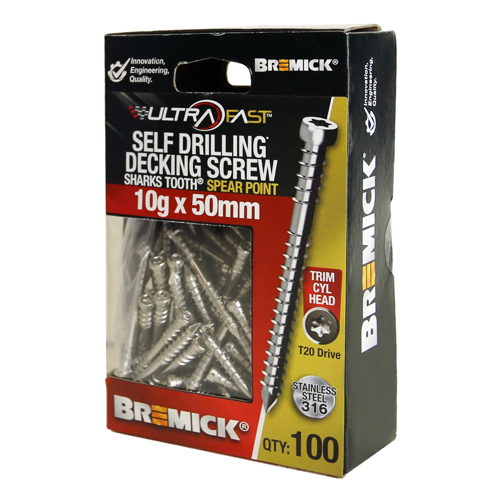 Bremick UltraFast 10g x 50mm 316 Stainless Steel T20 Trim Head Screw 100 Pack