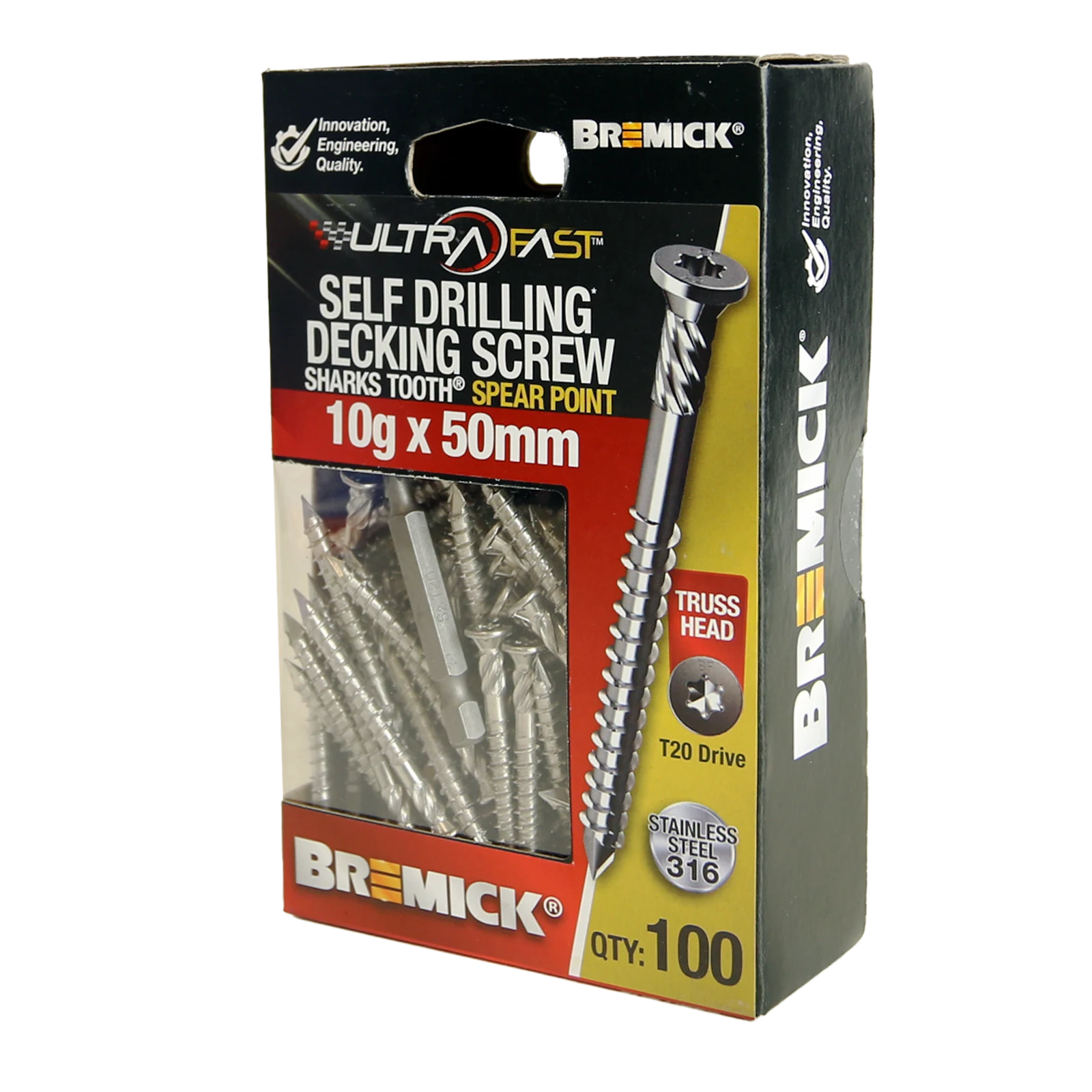 Bremick UltraFast 10g x 50mm 316 Stainless Steel T20 Truss Head Screw 100 Pack
