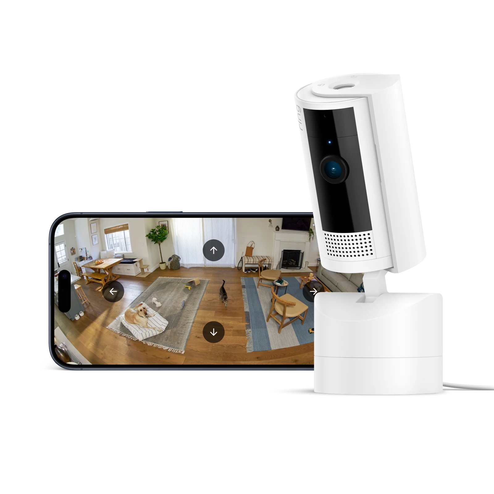 Ring Pan Tilt Indoor Camera B0CG2TPLJV, 1080p HD, Two-Way Talk, Plug-In, White