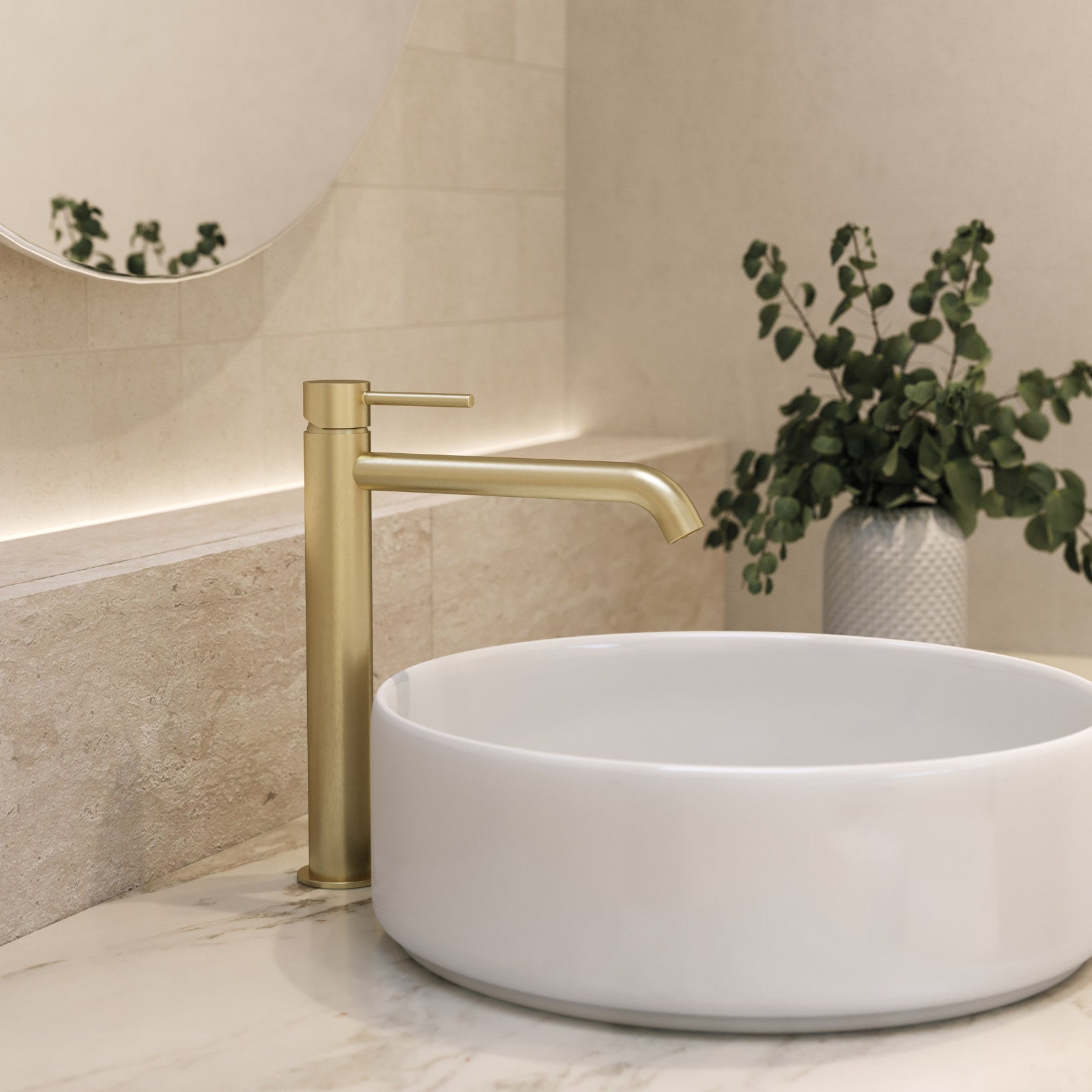 Mondella Resonance 25mm Brushed Brass Vessel Basin Mixer, Pin Lever, 304 Stainless Steel, 7.5L/min WELS 4 Star