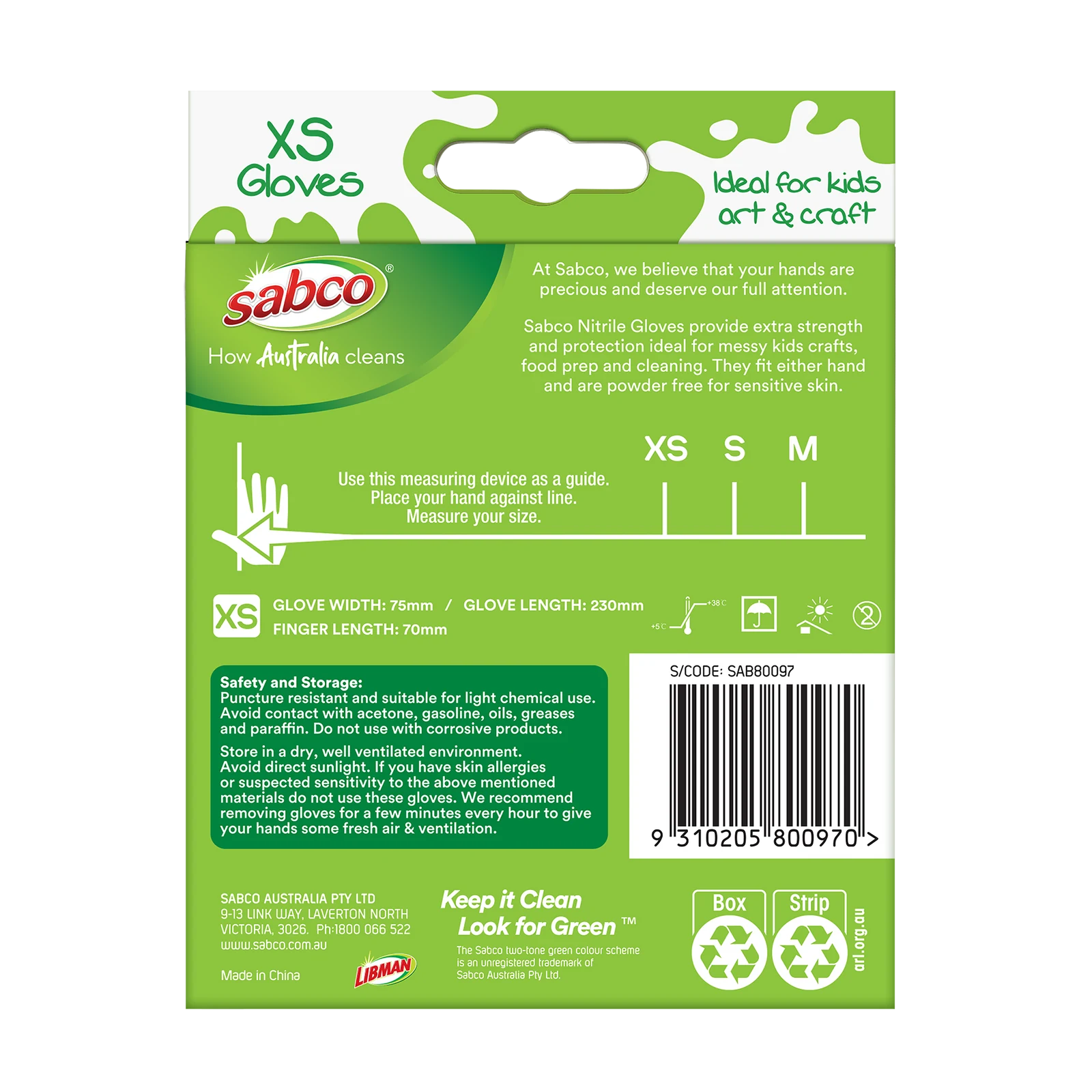 SABCO Kids Craft Gloves Nitrile 24 Pack Extra Small Powder-Free