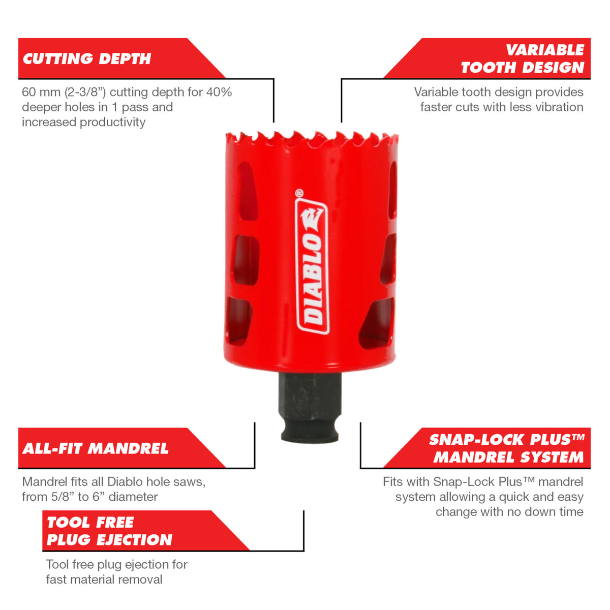 Diablo 51mm Bi-Metal Hole Saw, 60mm Depth, Wood Steel Plastics