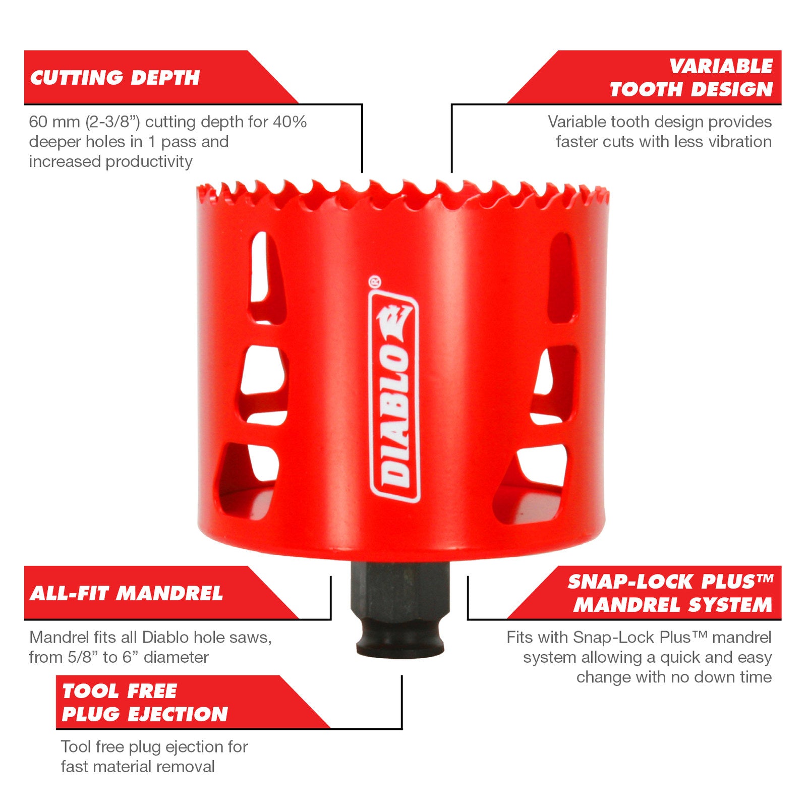 Diablo 83mm Bi-Metal Hole Saw, 60mm Depth, Wood Steel Plastics