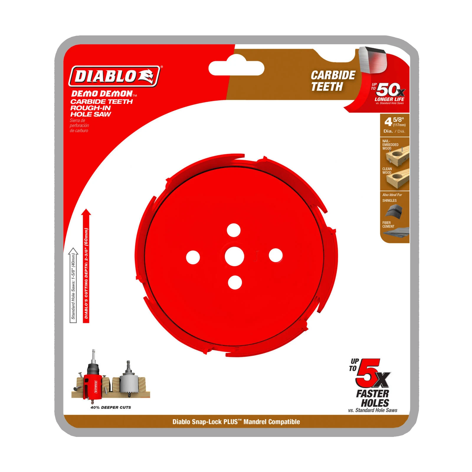 Diablo 117mm Demo Demon Carbide Rough-In Hole Saw for Nail-Embedded Wood