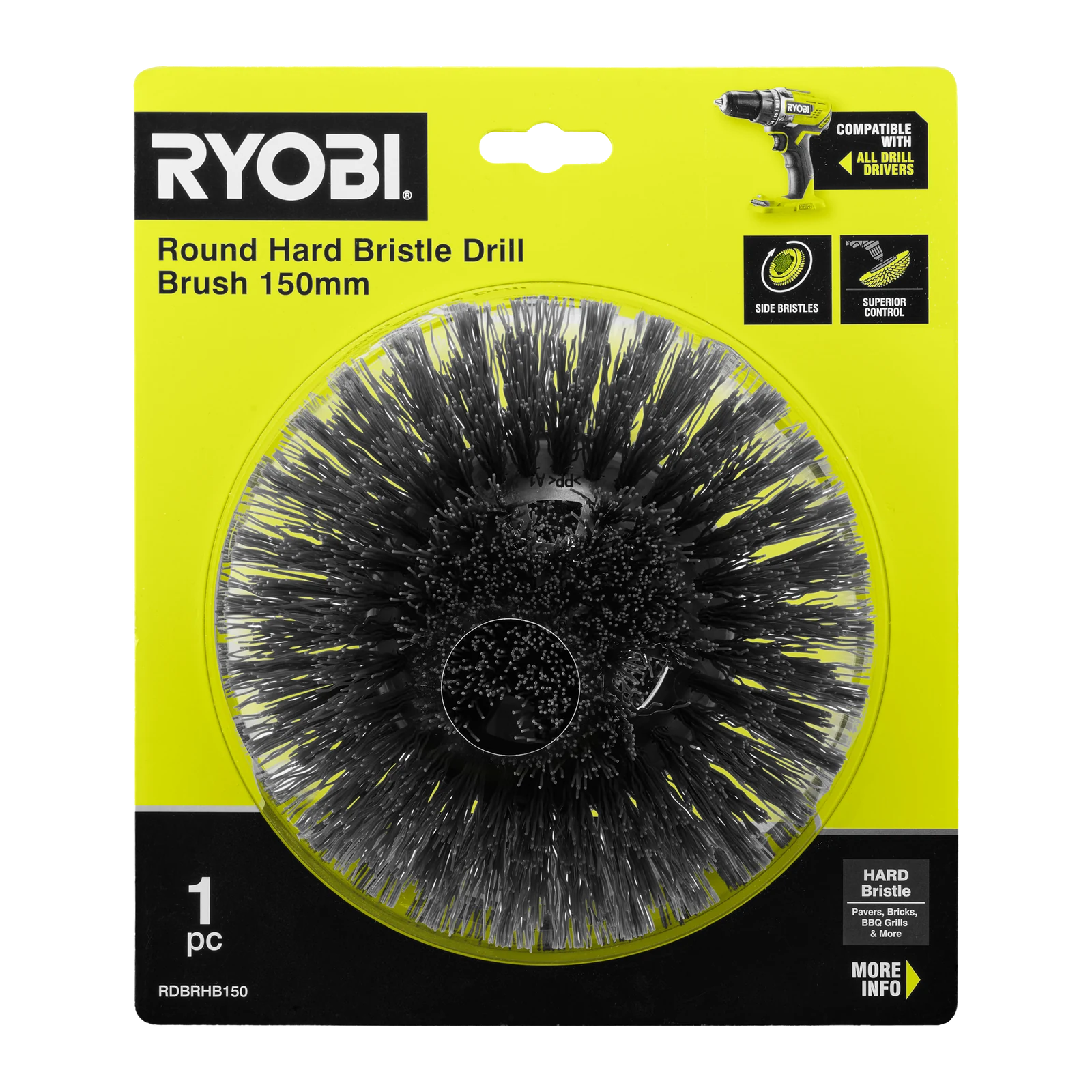 Ryobi 150mm Round Hard Bristle Brush RDBRHB150