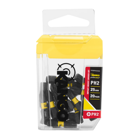Kango 25mm PH2 Hypertorque Impact Driver Insert Bits - 20 Pack, Magnetised