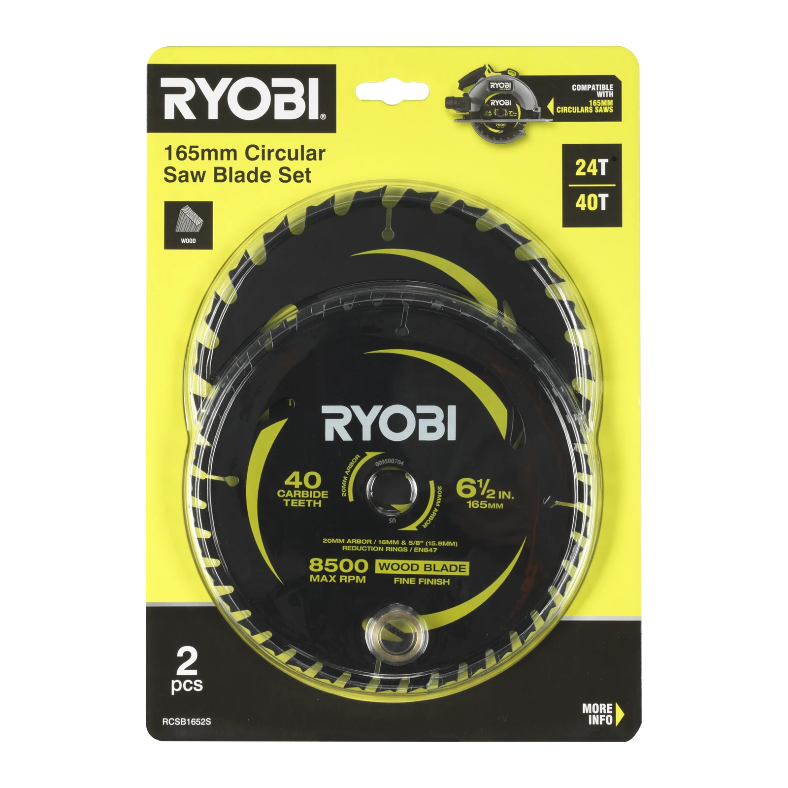 Ryobi 165mm 24T and 40T Circular Saw Blade 2 Pack - Anti-Stick Coating
