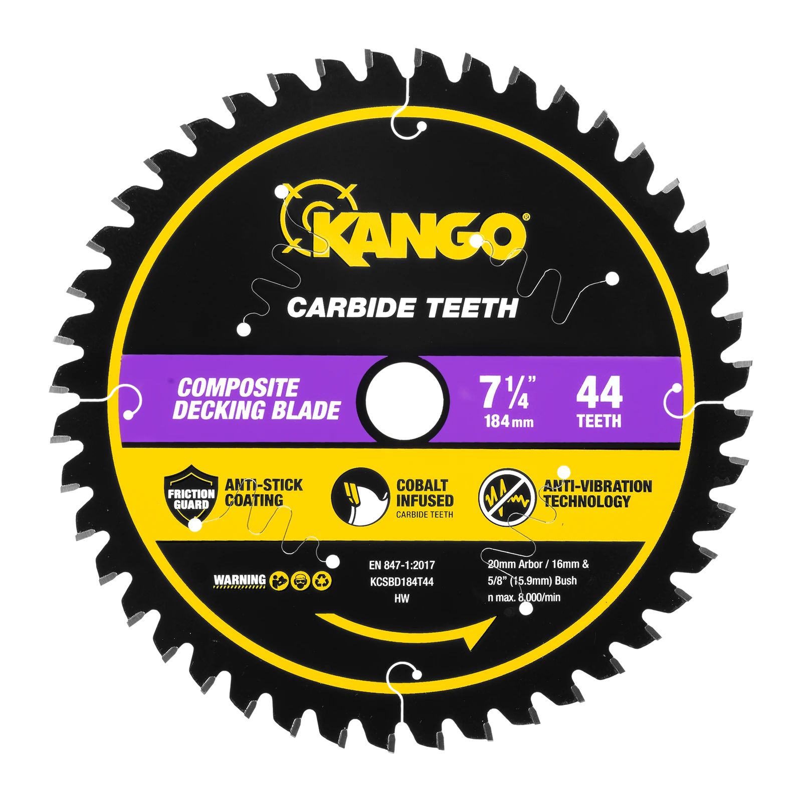 Kango 184mm 44T Composite Decking Circular Saw Blade - Triple Chip Grind Teeth