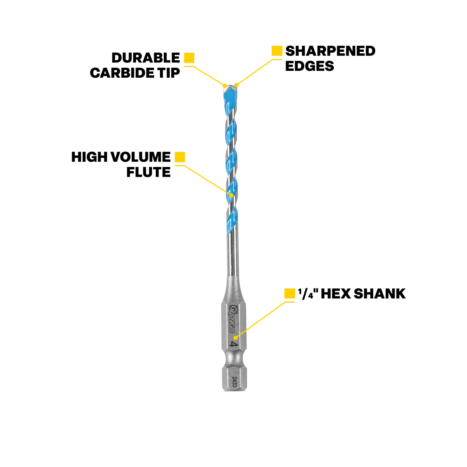 Kango 6 x 200mm Multi-Material Drill Bit - 1/4" Hex Carbide Tip for Concrete, Tile, Timber & Metal