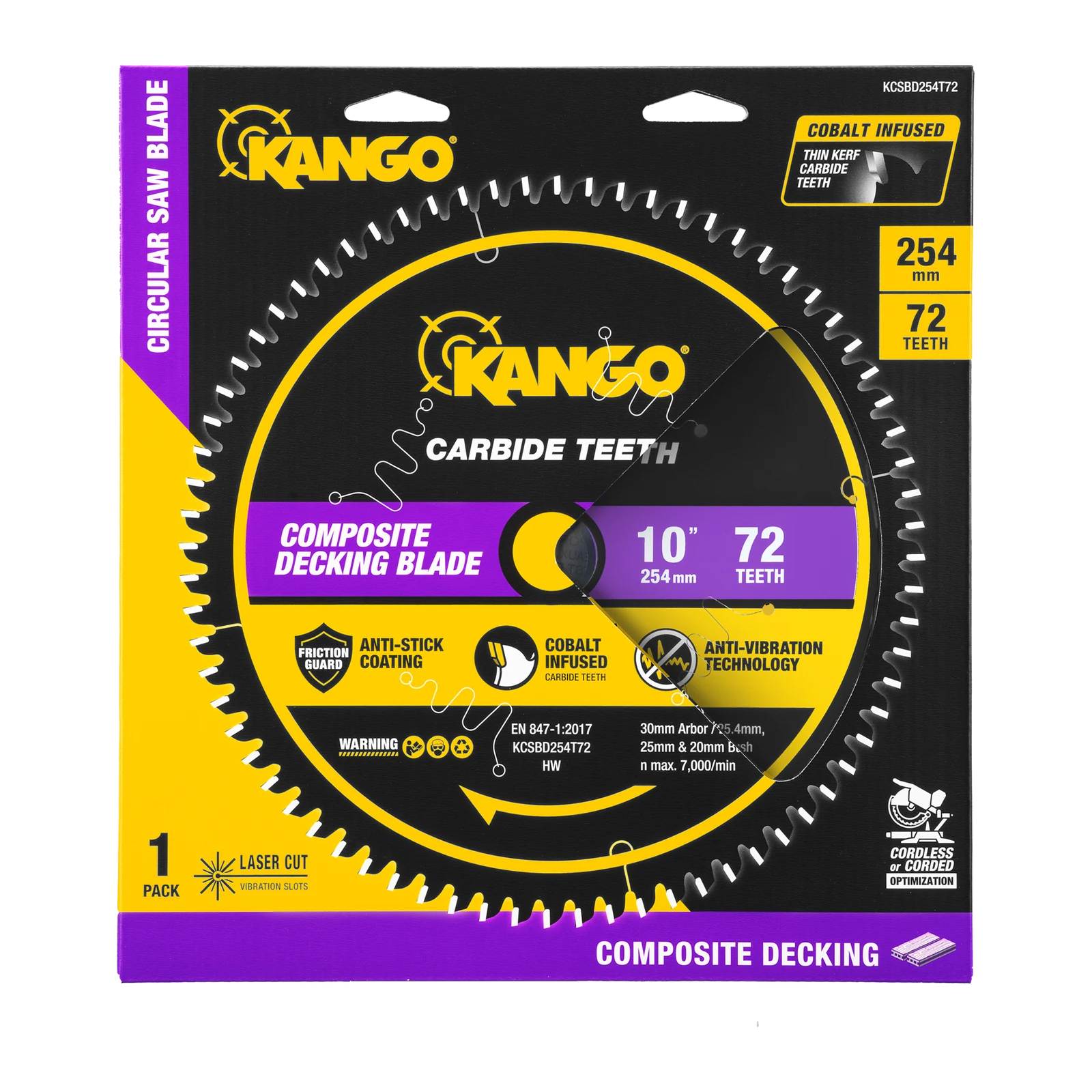 Kango 254mm 72T Composite Decking Mitre Saw Blade - Triple Chip Grind Teeth