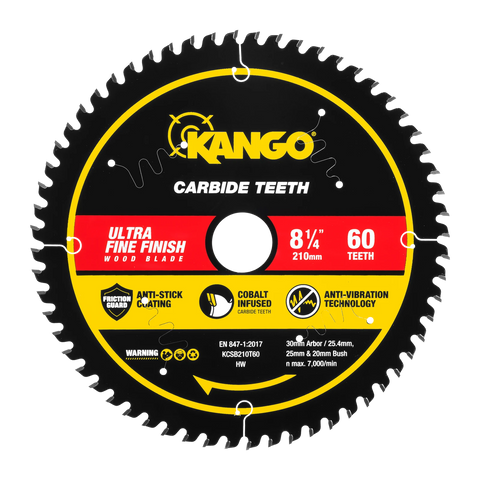 Kango 210mm 60T Wood Mitre Saw Blade - Fine Finish Cross Cuts in Timber, Plywood & MDF