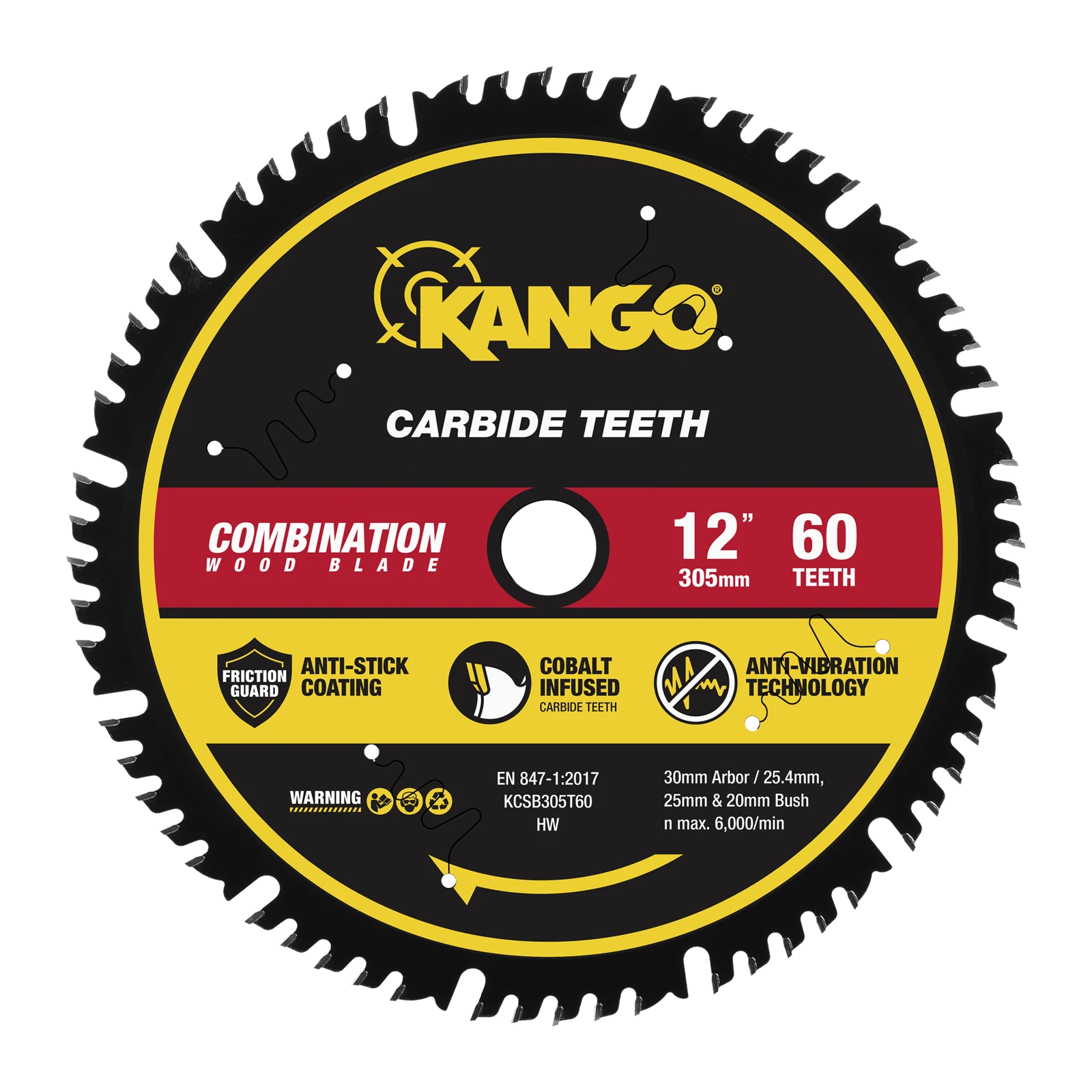 Kango 305mm 60T Wood Mitre Saw Blade - Fine Cross Cuts in Timber, Plywood, MDF & Merbau