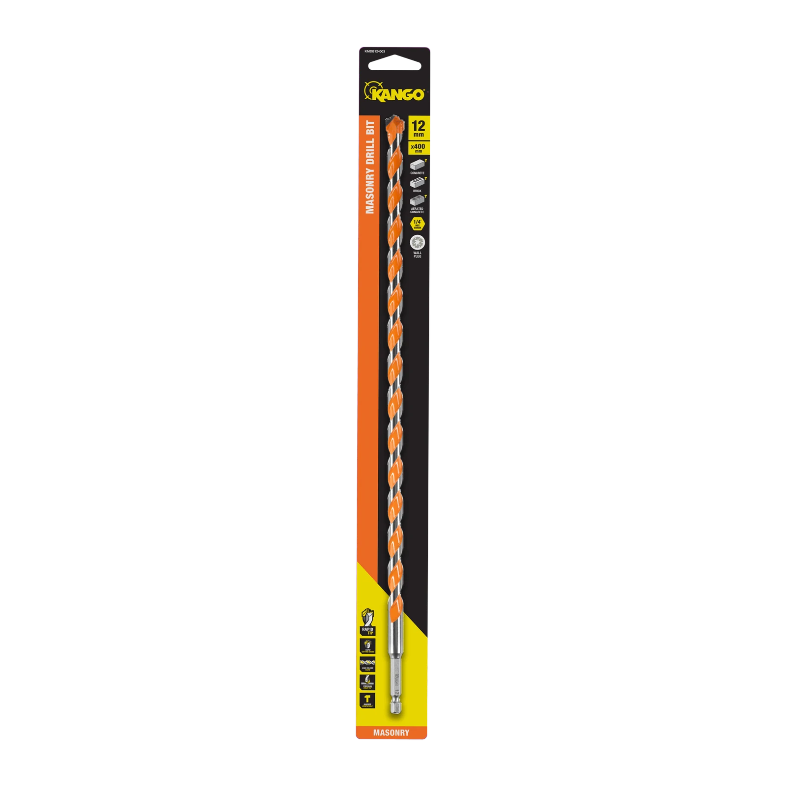 Kango 12 x 400mm Masonry Drill Bit - 1/4" Hex Carbide Rapid Tip for Concrete & Brick