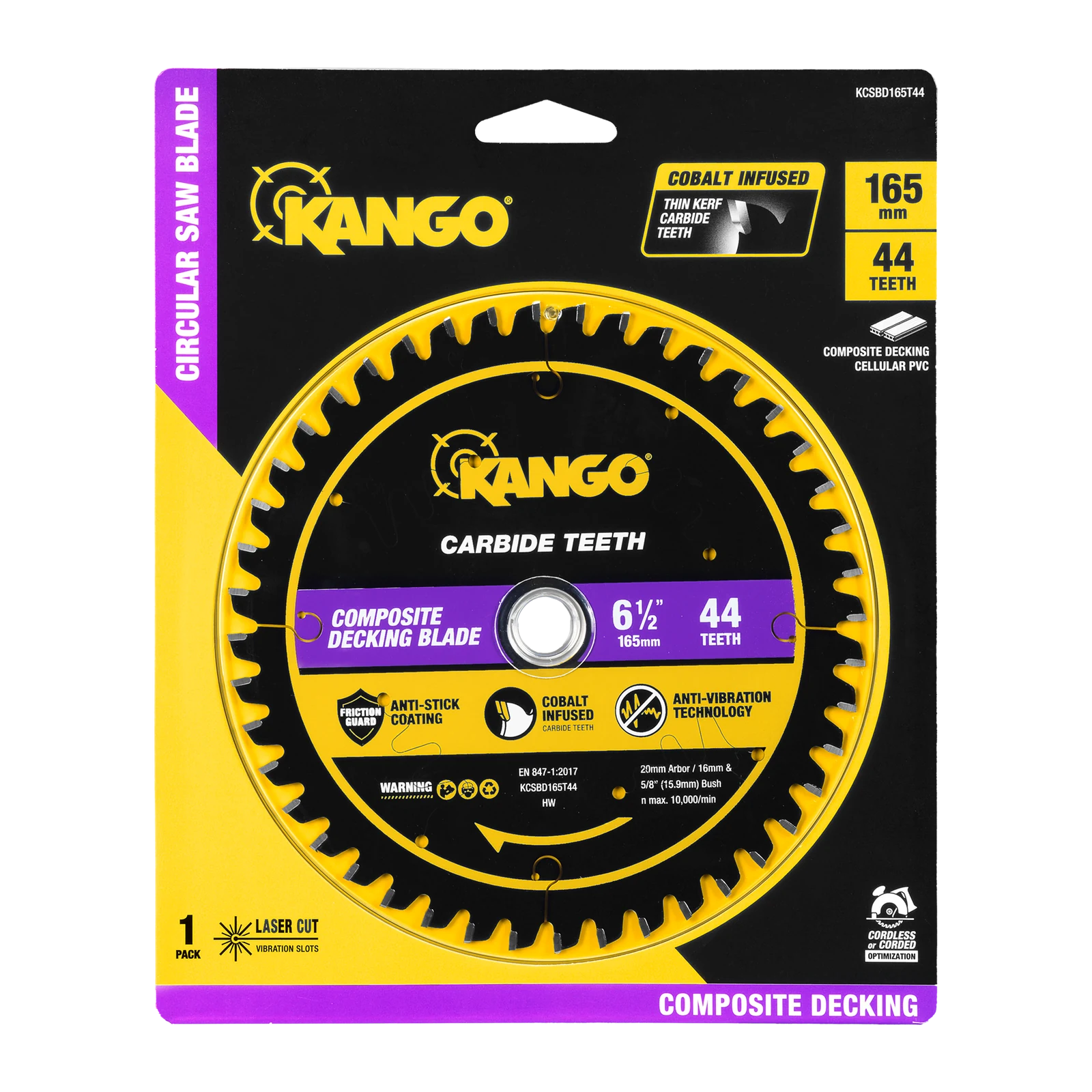 Kango 165mm 44T Composite Decking Circular Saw Blade - Triple Chip Grind Teeth