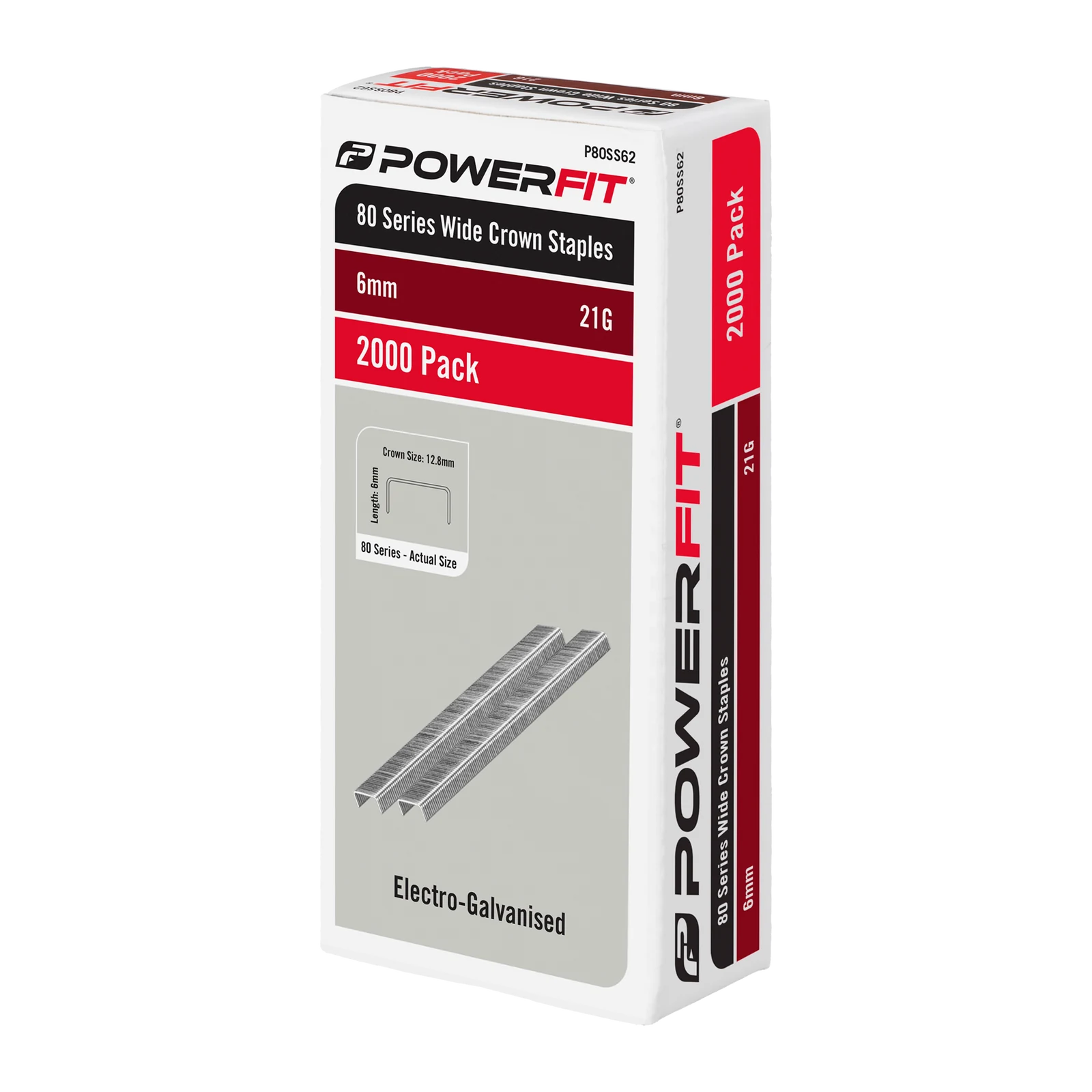 PowerFit 6mm 80 Series Wide Crown Staples Electro-Galvanised - 2000 Pack