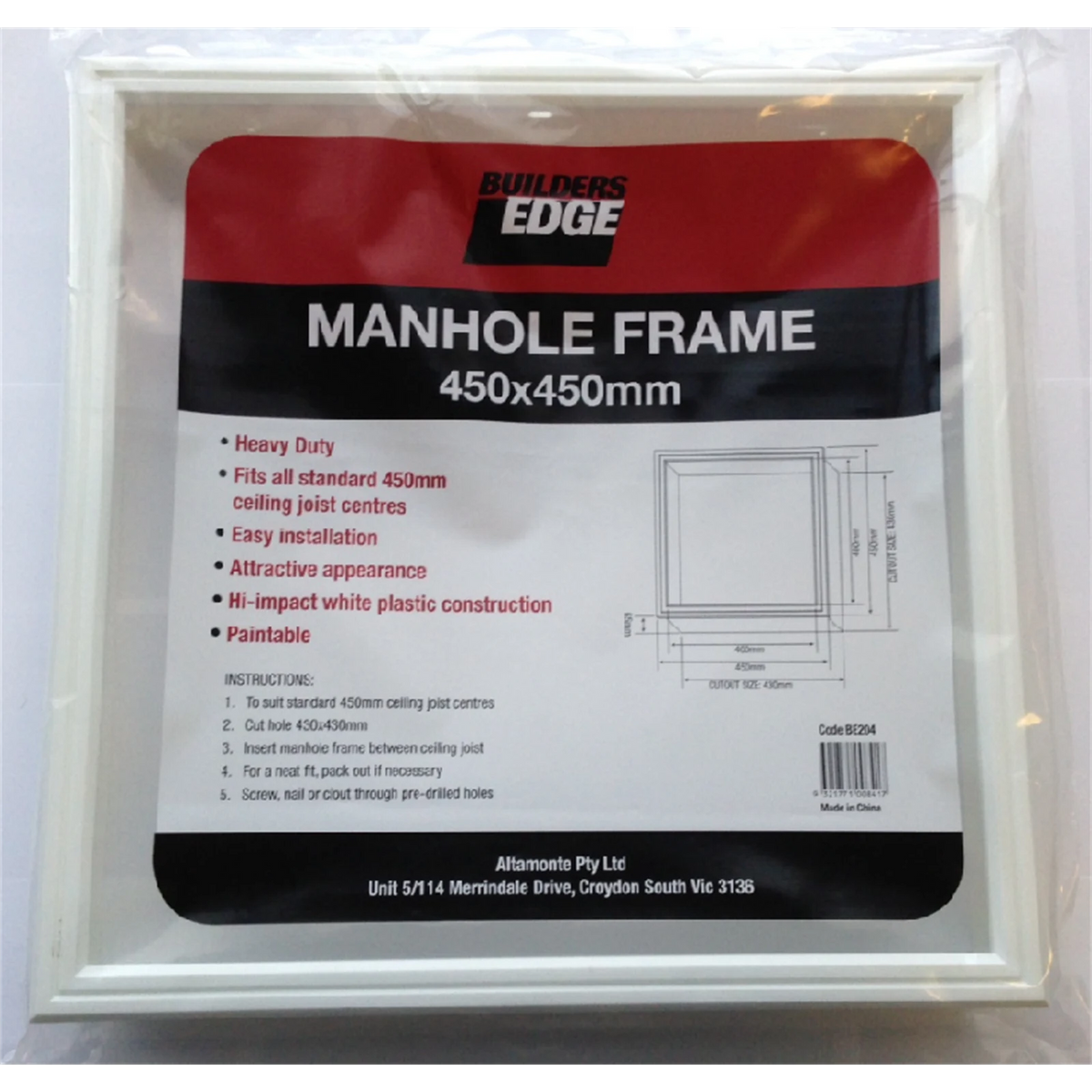 Builders Edge 450 x 450mm White Melamine Manhole Frame, Paintable