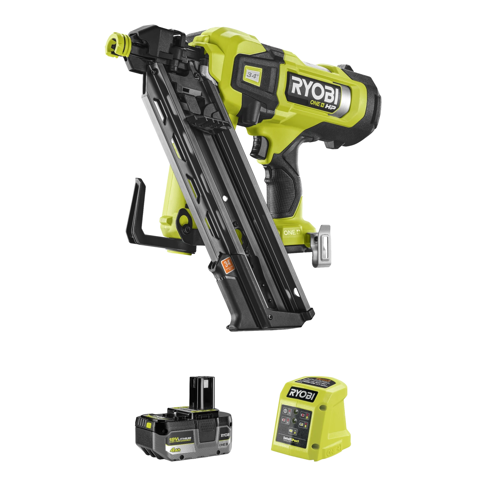 Ryobi 18V ONE+ HP Brushless 30-34° Framing Nailer 4Ah Kit, Cordless, RFN1830X14