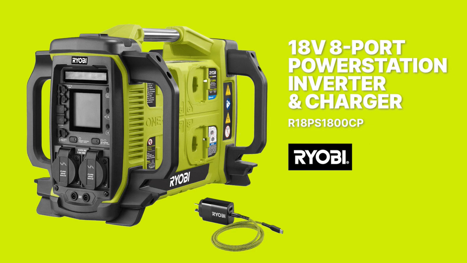 Ryobi 18V ONE+ 1800W Powerstation R18PS1800CP - Portable Inverter (Tool Only)