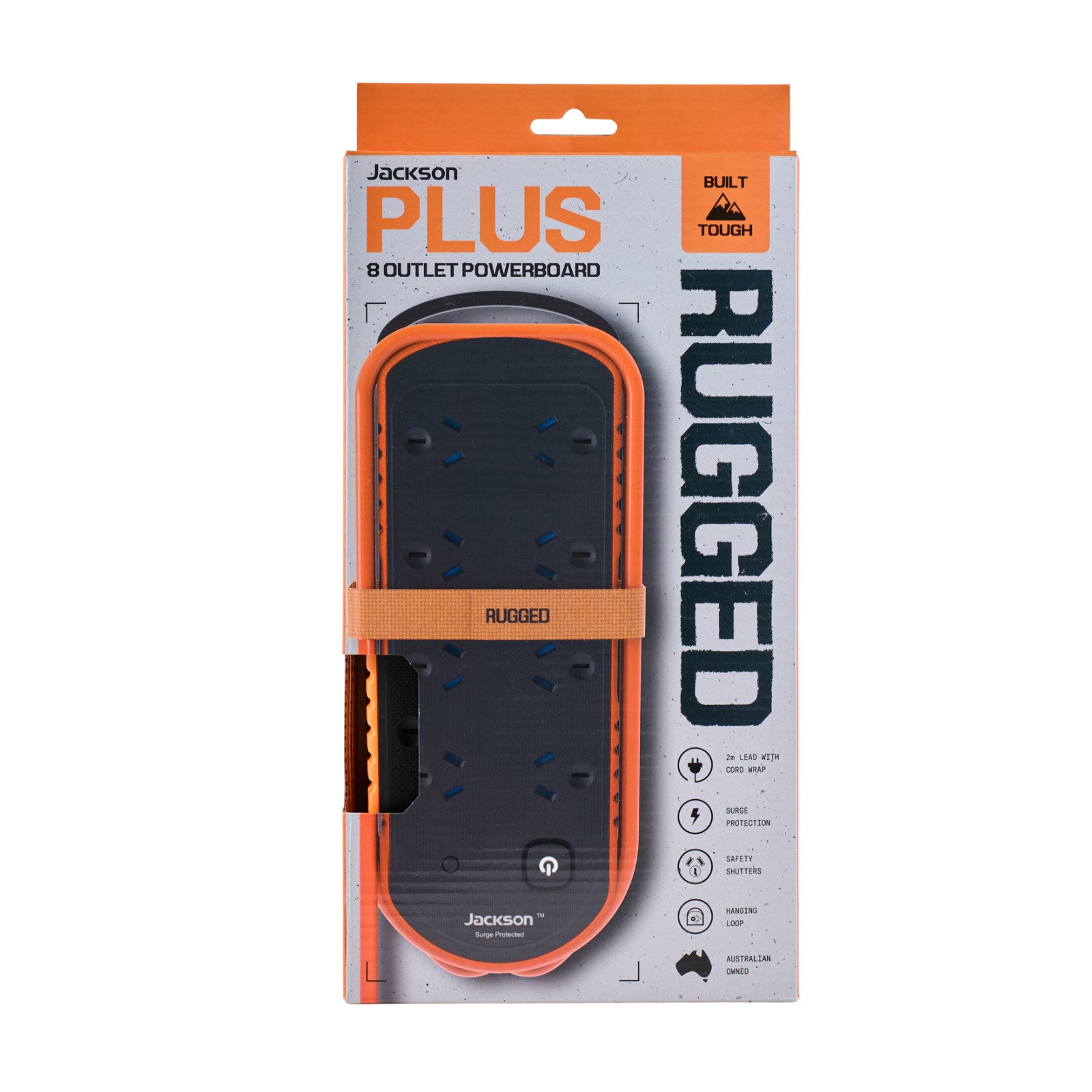 Jackson Rugged Plus 8 Outlet Powerboard with Master Switch, Surge Protection & Cord Wrap, 240V 10A