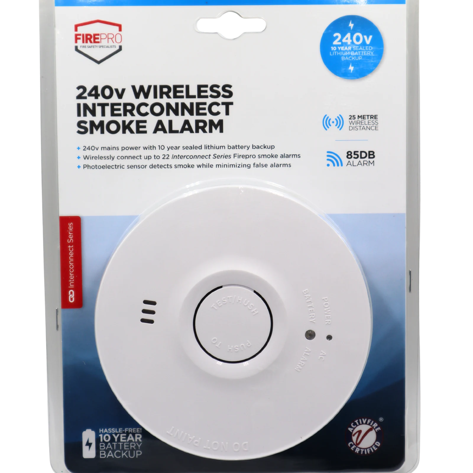 FirePro 240V Hardwired Wireless Interconnect Smoke Alarm with Battery Back-Up