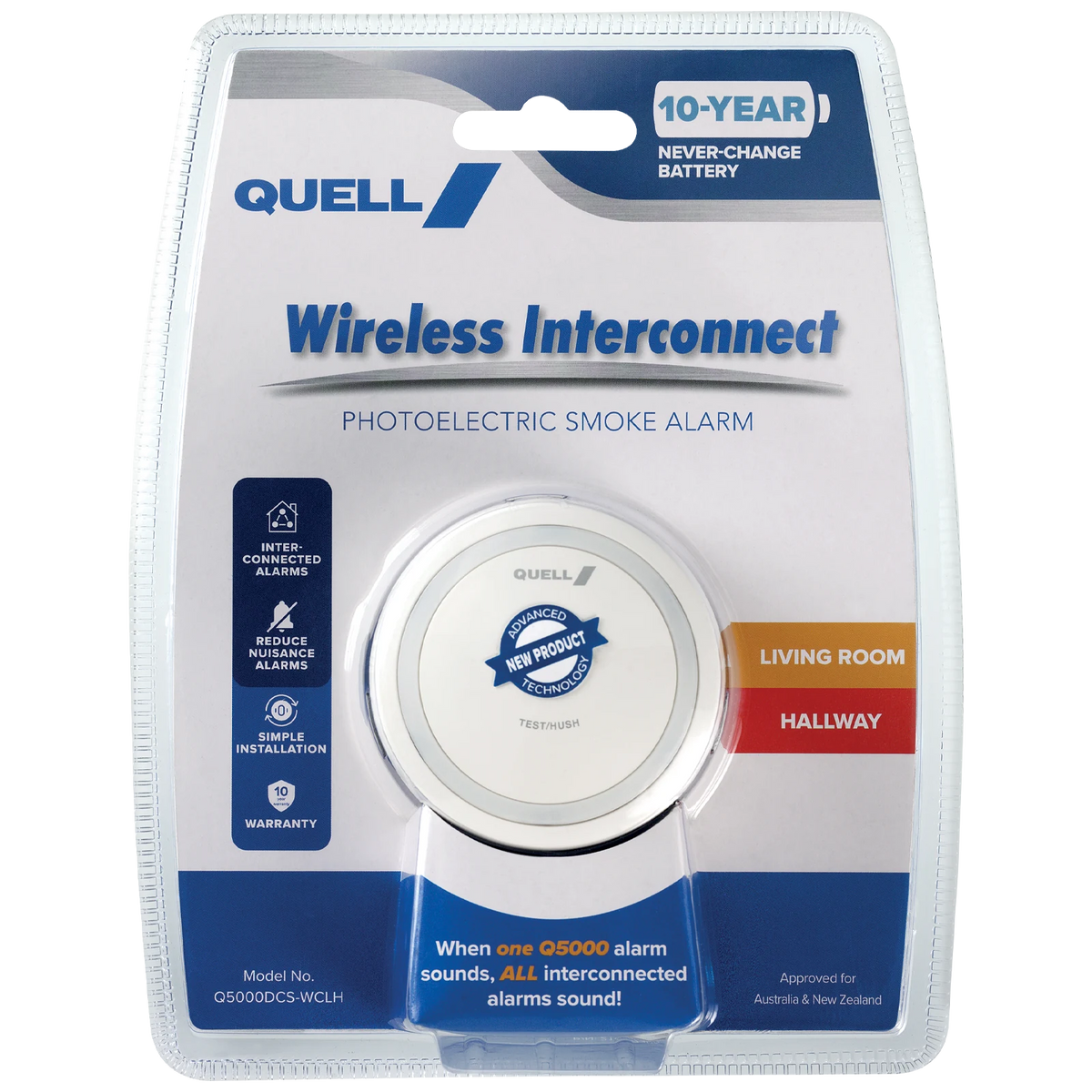 Quell Q5000 Wireless Interconnect Photoelectric Smoke Alarm Q5000DCS-WCLH