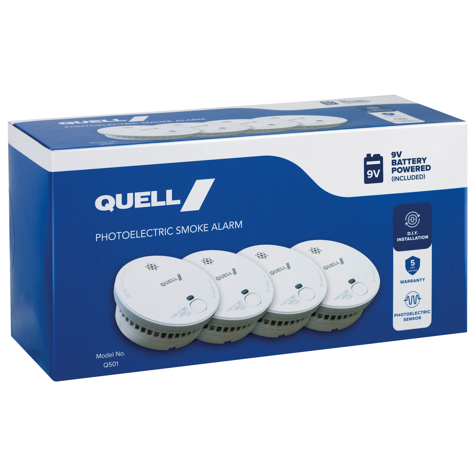 Quell 9V Q501 Photoelectric Smoke Alarm 4 Pack