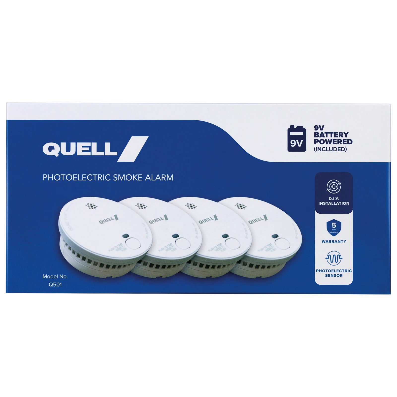 Quell 9V Q501 Photoelectric Smoke Alarm 4 Pack