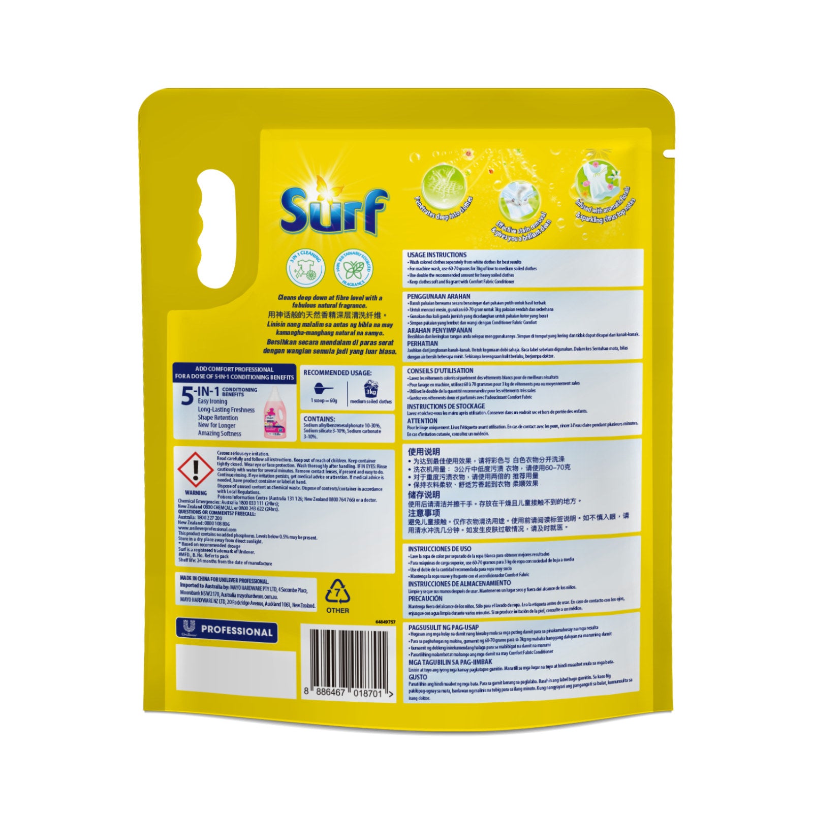 Surf 5kg Sun Fresh Professional Laundry Powder Pouch