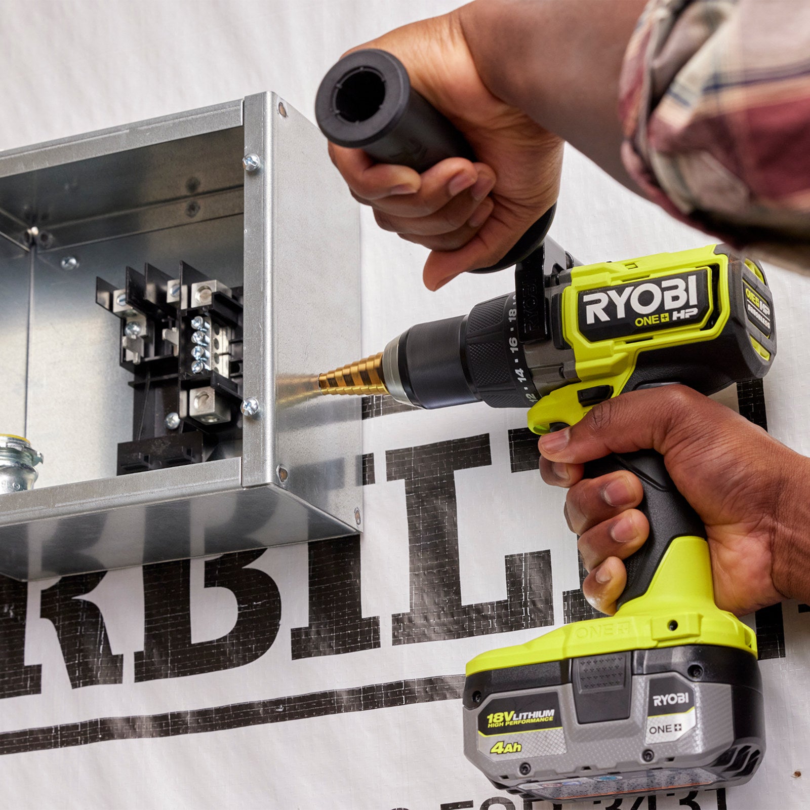 Ryobi 18V ONE+ HP Brushless High Torque Hammer Drill Kit R18XPD242B, 2 x 4Ah