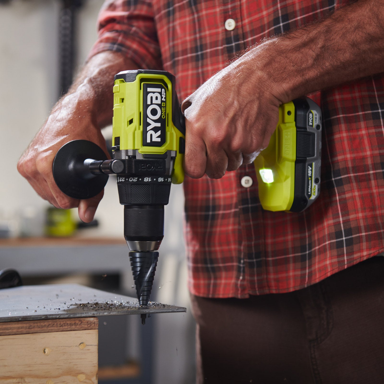 Ryobi 18V ONE+ HP Brushless High Torque Hammer Drill Kit R18XPD242B, 2 x 4Ah