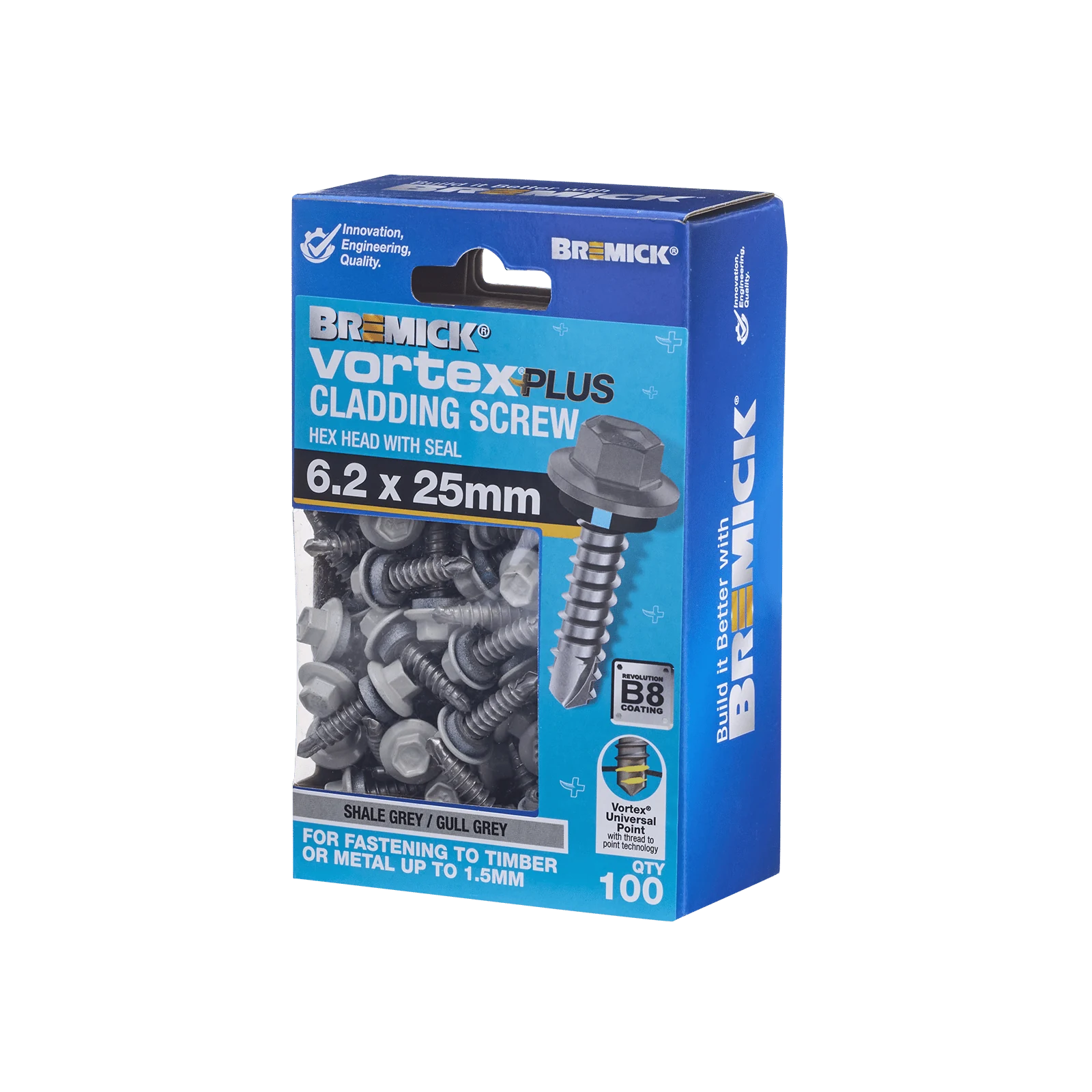 Bremick Vortex Plus 6.2 x 25mm Hex Cladding Screws B8 Shale Grey - 100 Pack