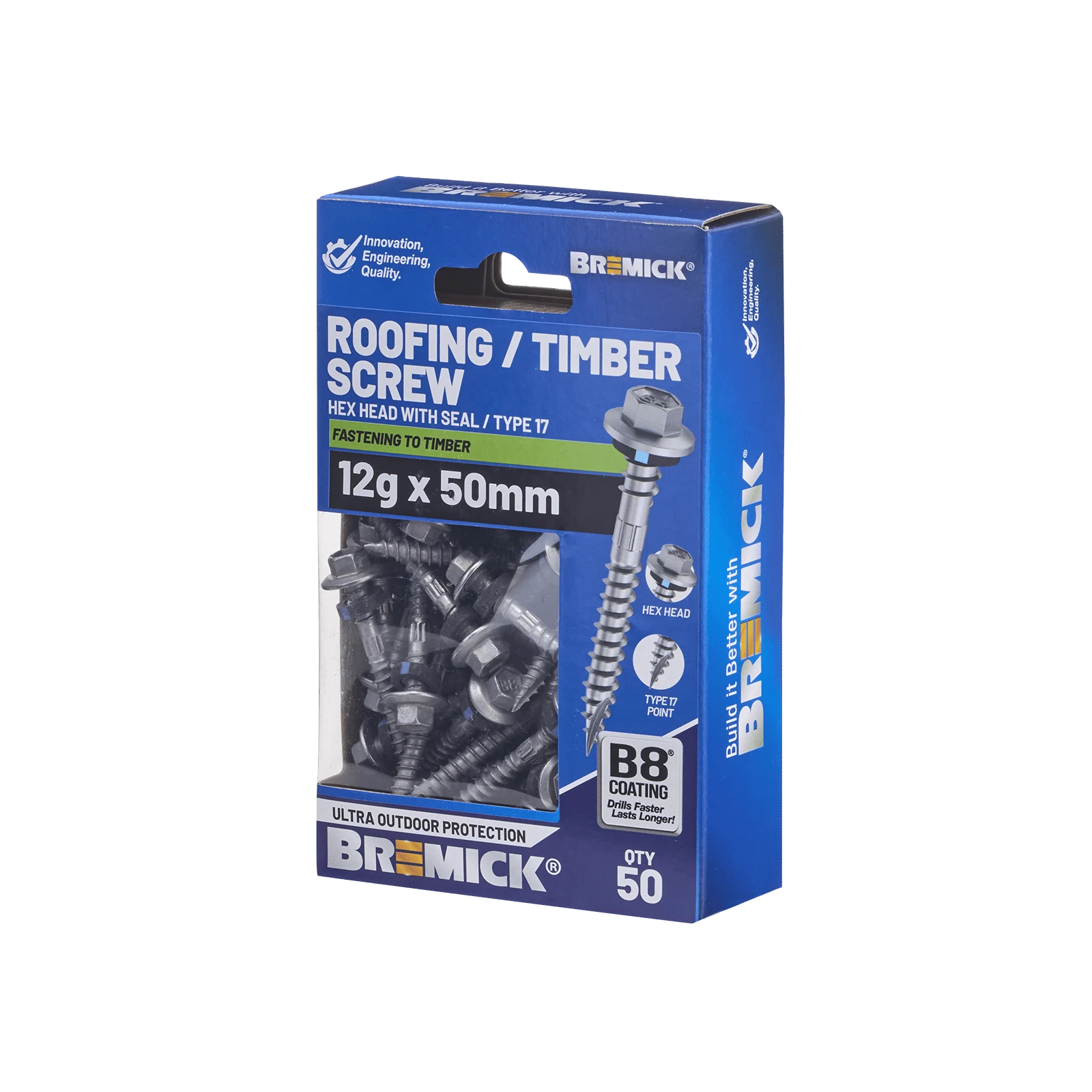Bremick 12g x 50mm Hex Roofing Screws B8 Type 17 - 50 Pack