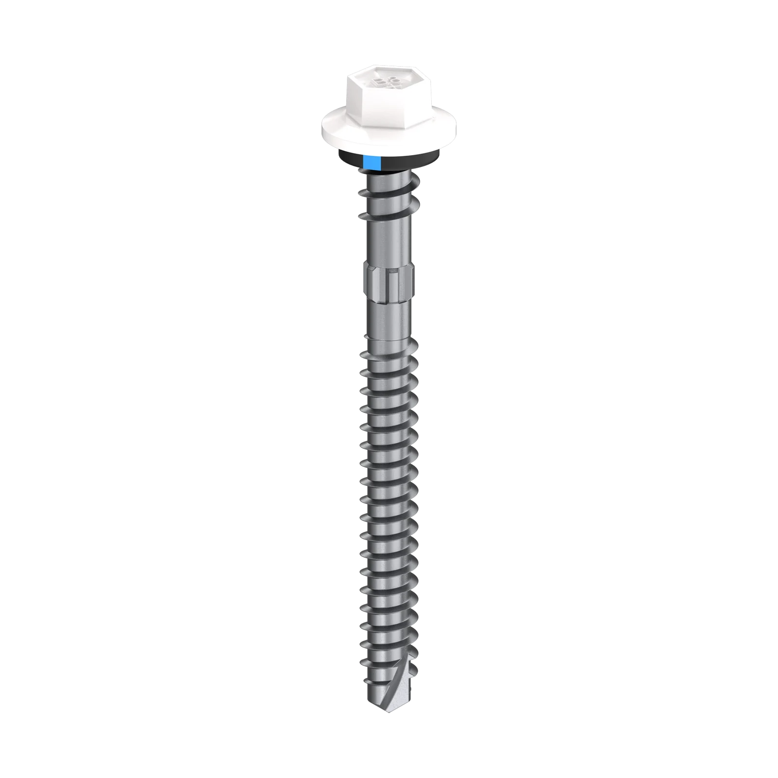 Bremick Vortex Plus 6.2 x 50mm Hex Roofing Screw, Carbon Steel B8 Dover White, Sealed Head Vortex Point - 100 Box