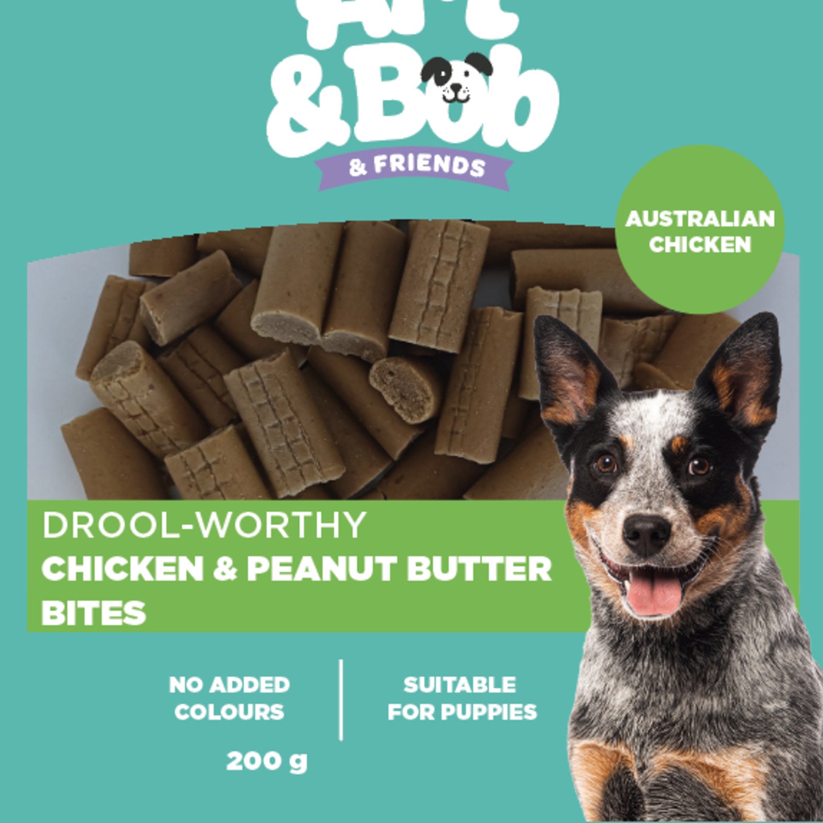Art & Bob Chicken Peanut Butter Bites Dog Treats - 200g, Australian Made