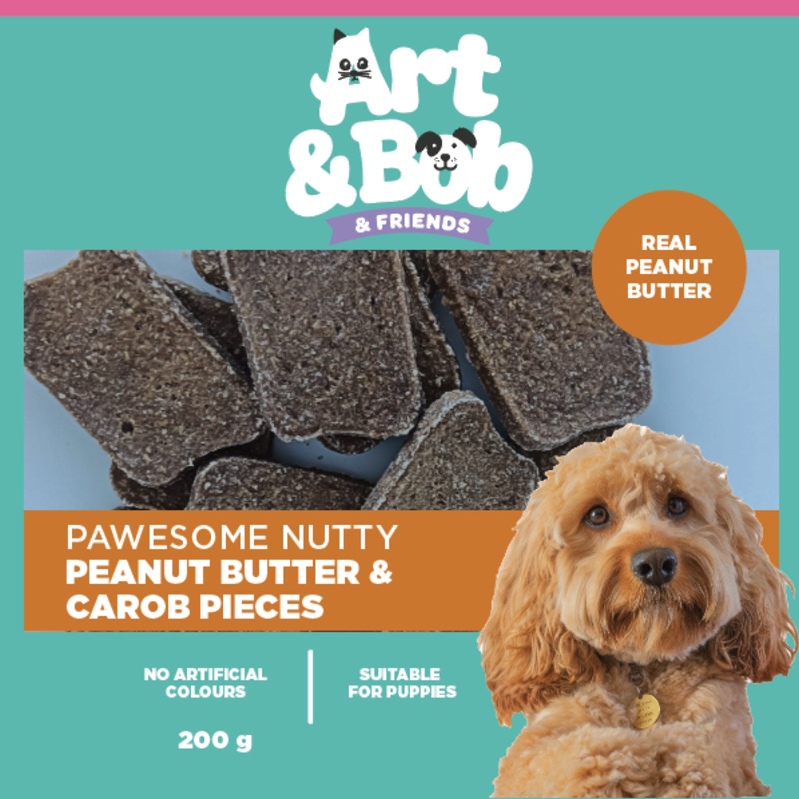 Art & Bob Peanut Butter & Carob Pieces Dog Treats - 200g, Australian Made