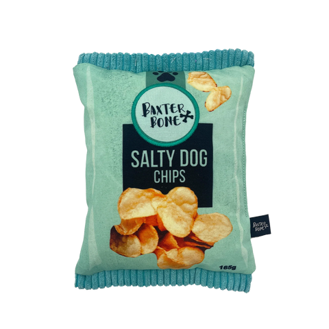 Baxter Bone Salty Dog Chips Plush Crinkle Dog Toy - Aqua