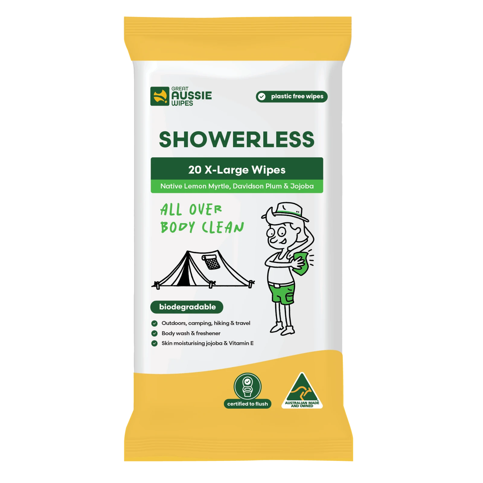 Great Aussie Wipes Showerless Body Wipes - 20 Pack, Biodegradable