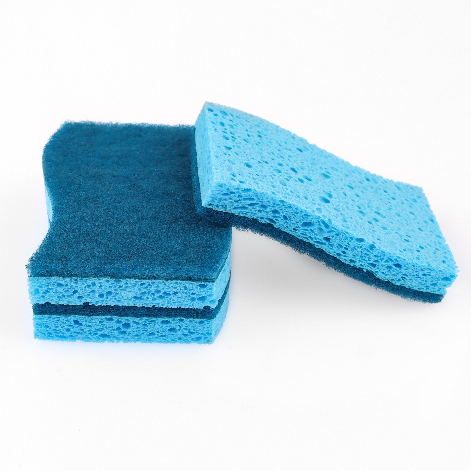 All Set Blue Non-Scratch Cellulose Sponge Scourers 3 Pack S-Curve Grip