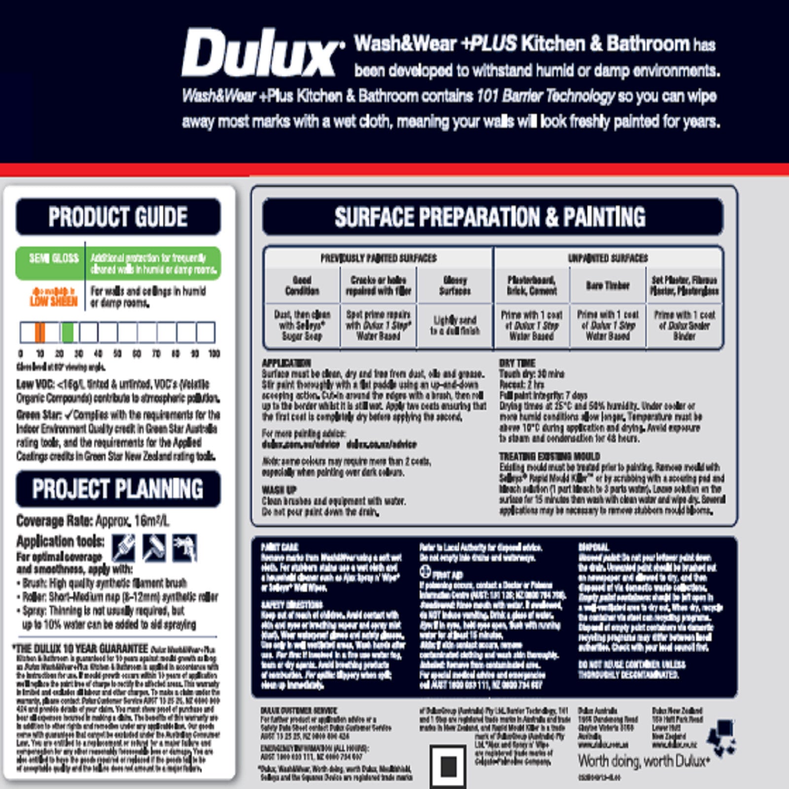 Dulux 2L Wash & Wear +PLUS Kitchen & Bathroom Semi Gloss Vivid White