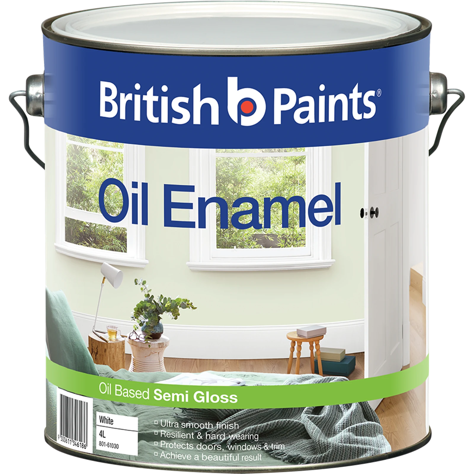 British Paints 4L White Semi Gloss Enamel Oil Based Paint