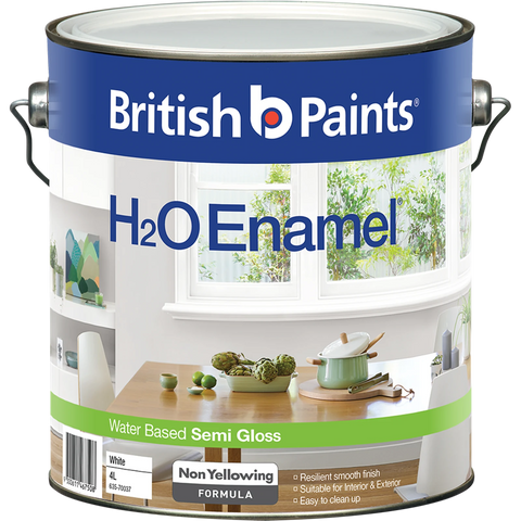 British Paints White Semi Gloss H2O Enamel Paint 4L - Water Based, Doors & Trim