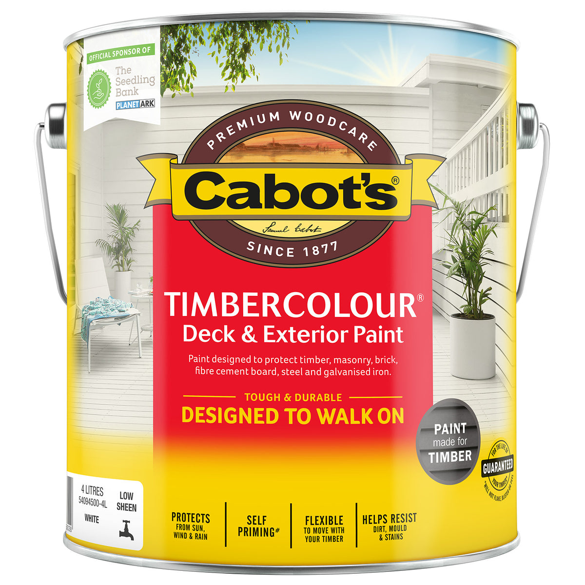 Cabot's 4L White Timbercolour Deck & Exterior Paint - Water Based, UV Resistant, Tintable