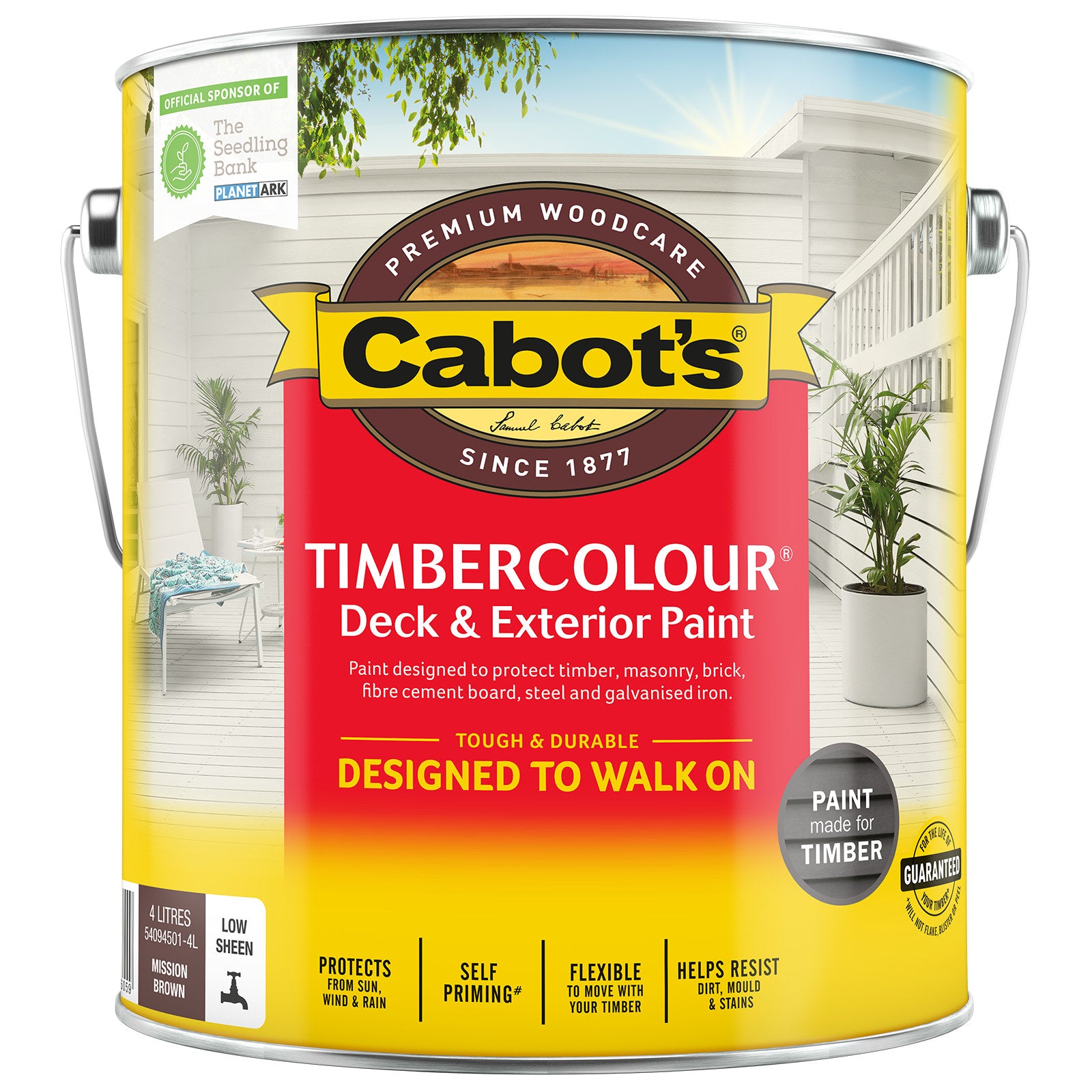 Cabot's Timbercolour Deck & Exterior Paint Mission Brown Water Based 4L - Self-Priming