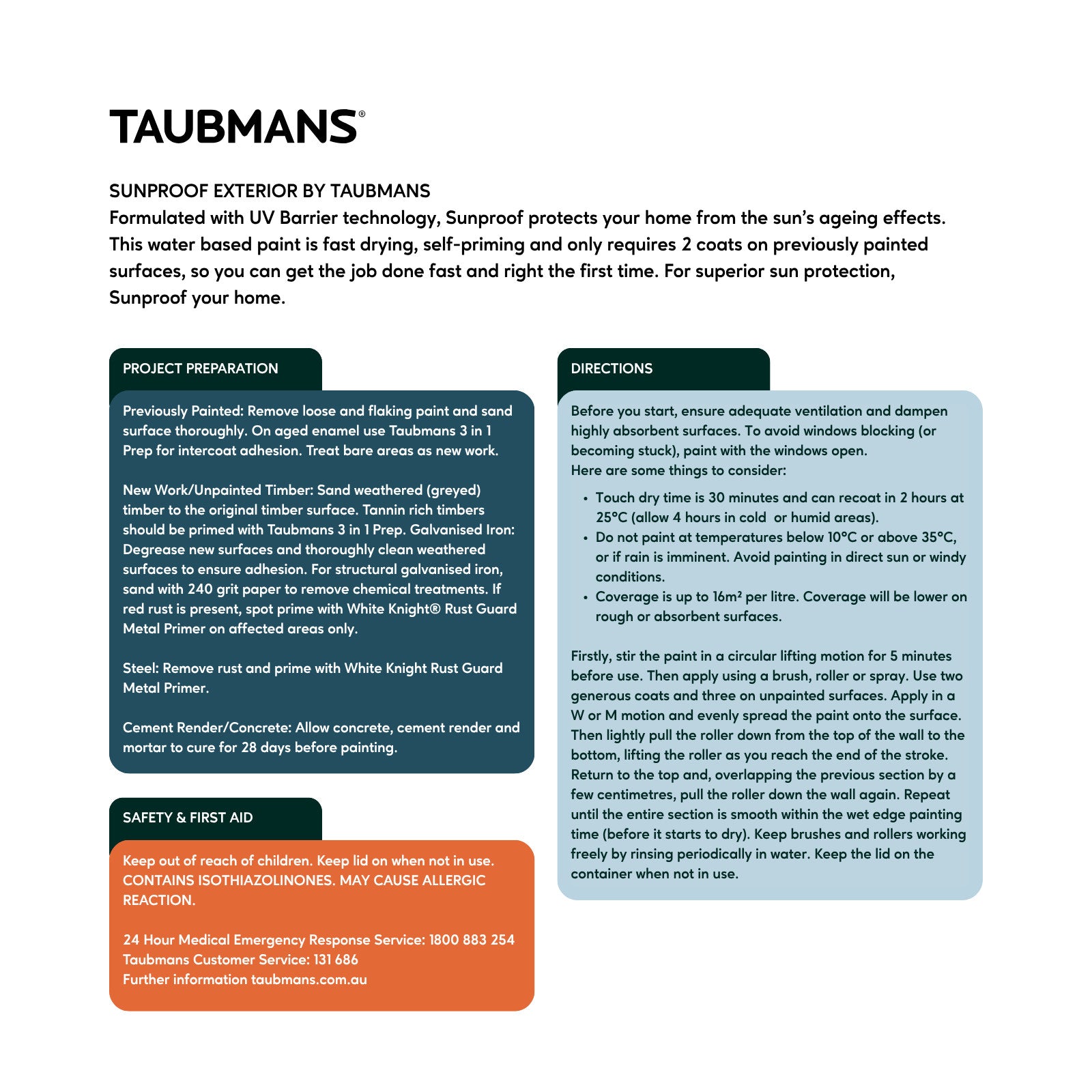 Taubmans Sunproof 4L White Gloss Exterior Paint - UV Resistant, Water Based, Tintable
